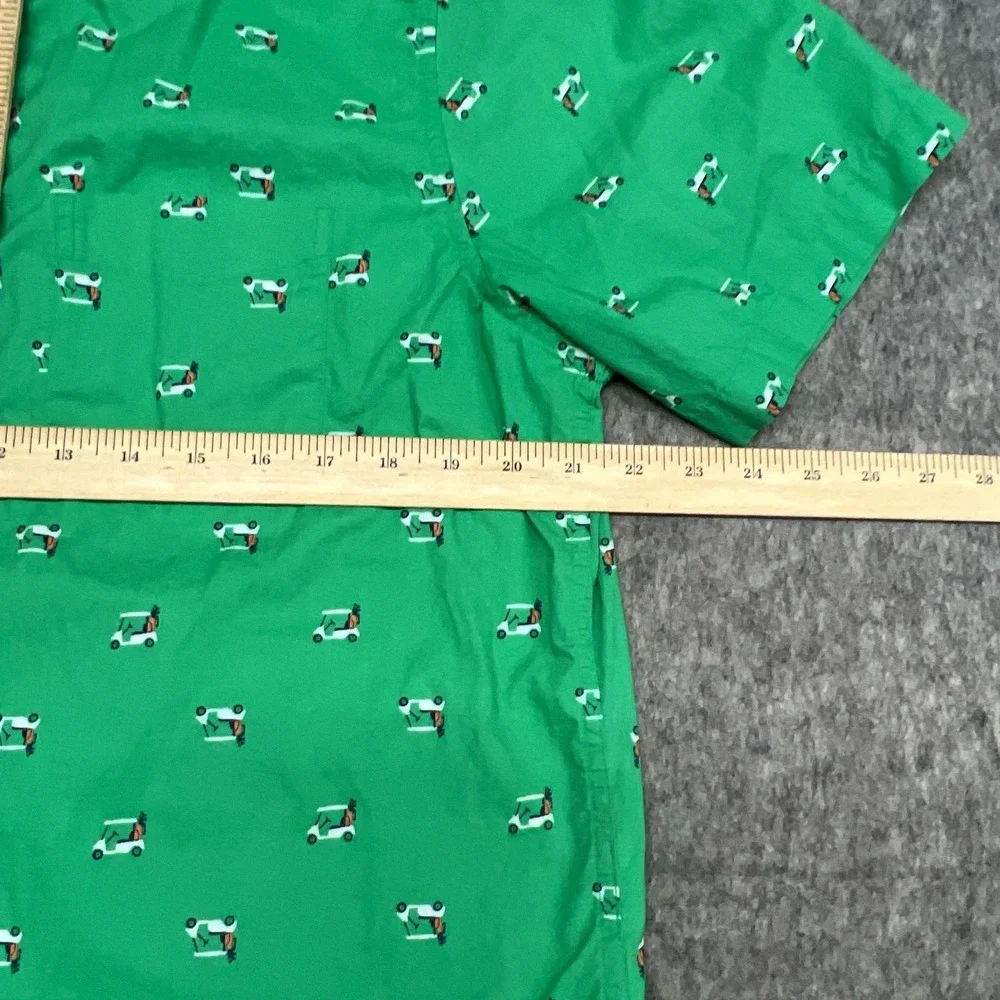 Lands End Shirt Mens M Green Golf Cart Print Short Sleeve Button Traditional Fit